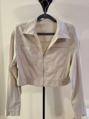 Cream Cropped Zip-Up Utility Jacket